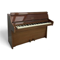 Kemble - Mini X miniature upright piano in sapele mahogany case, with an iron overstrung frame, underdamper action, original hammers, dampers and felts, with sustain and sostenuto pedals, 88 keys (seven octave) keyboard. 