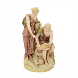 Royal Dux figure group Grecian man and Woman Potter, with pink triangle and impressed 2394...