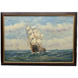 Continental School (Mid 20th Century) Ships at Full Sail, three oils by different hands signed F Daniels, Ambrose and M Unger together with an indistinctly signed impressionist landscape max 59cm x 90cm (4)