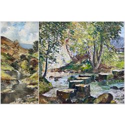 Ken Johnson (British 20th Century): Stepping Stones and 'Wheeldale Gill', two oils on board signed max 36cm x 43cm (2)