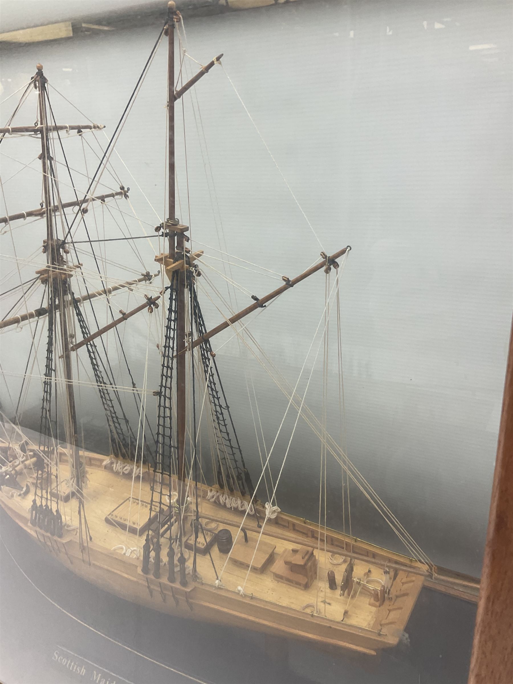 Cased scale built wooden model schooner 