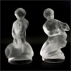 Two Lalique crystal figures modelled as Leda and the Swan and Diane, both signed Lalique, France, H12cm (2)