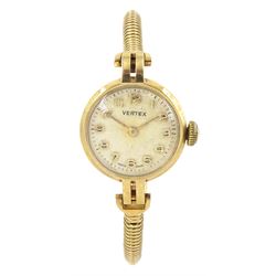 Vertex ladies 9ct gold manual wind wristwatch, on integral 9ct gold bracelet, hallmarked