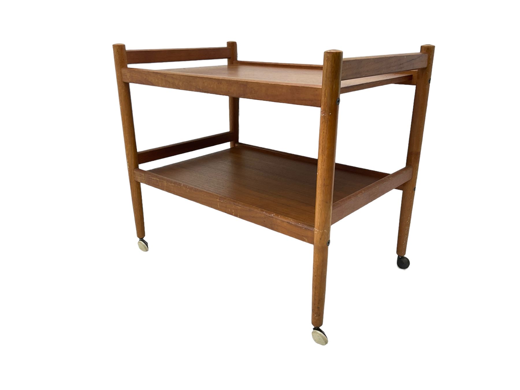 Mid-20th century circa. 1970s teak two-tier drinks trolley