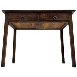 19th century oak side table, rectangular top over two drawers, on square tapering supports 