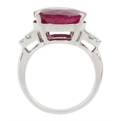 18ct white gold oval cut ruby and round brilliant cut diamond ring, ruby approx 8.60 carat