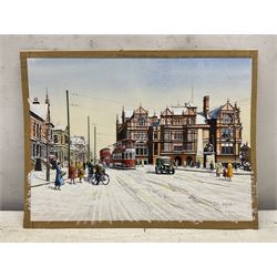 Peter Lapish (British 1937-): 'Victoria Square - St Helen's 1930s', acrylic on paper signed, titled verso 25cm x 35cm