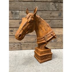 Cast iron weathered horse head garden figure - THIS LOT IS TO BE COLLECTED BY APPOINTMENT ...