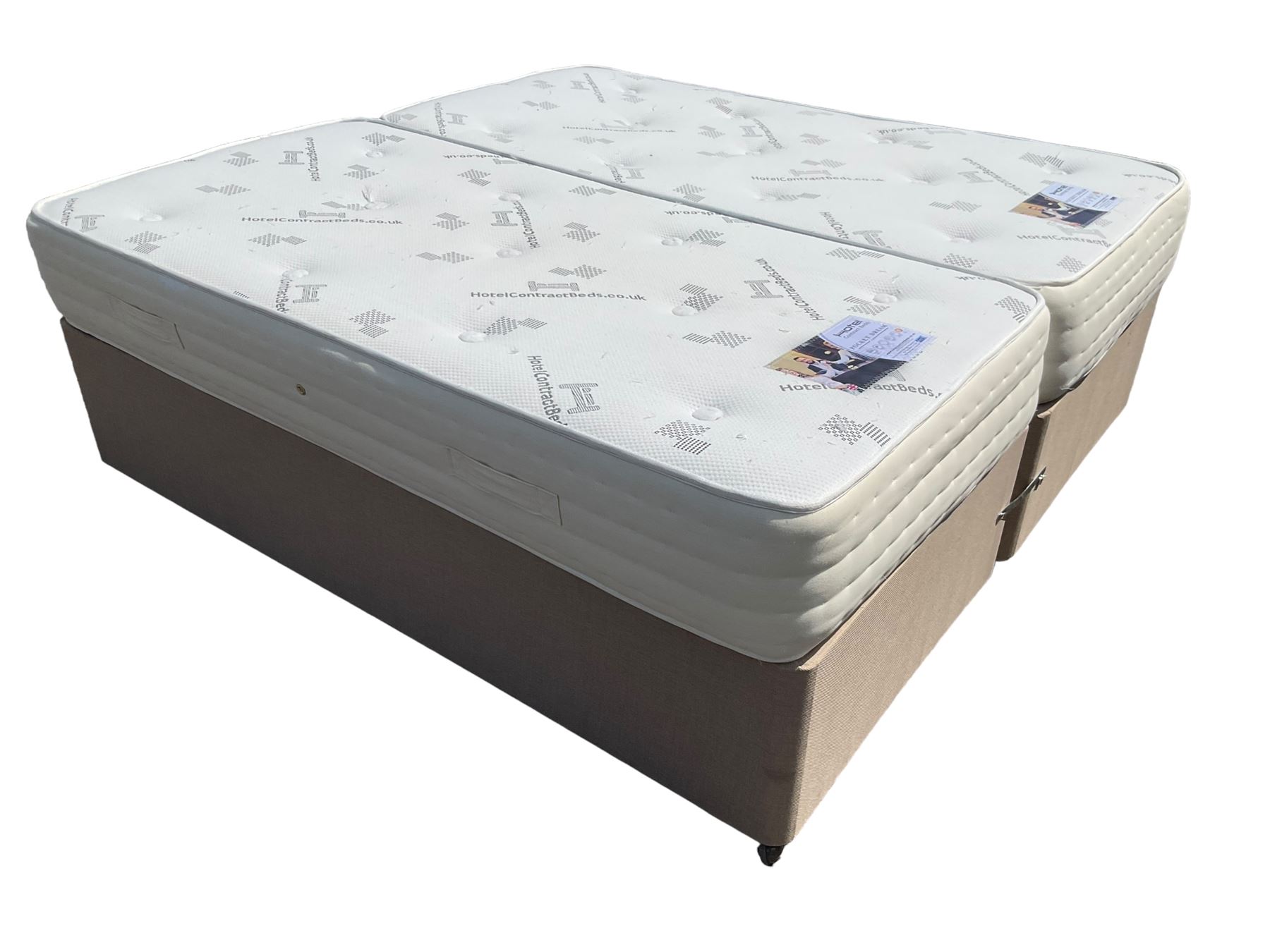 1x 6ft divan bed and mattress in oatmeal fabric