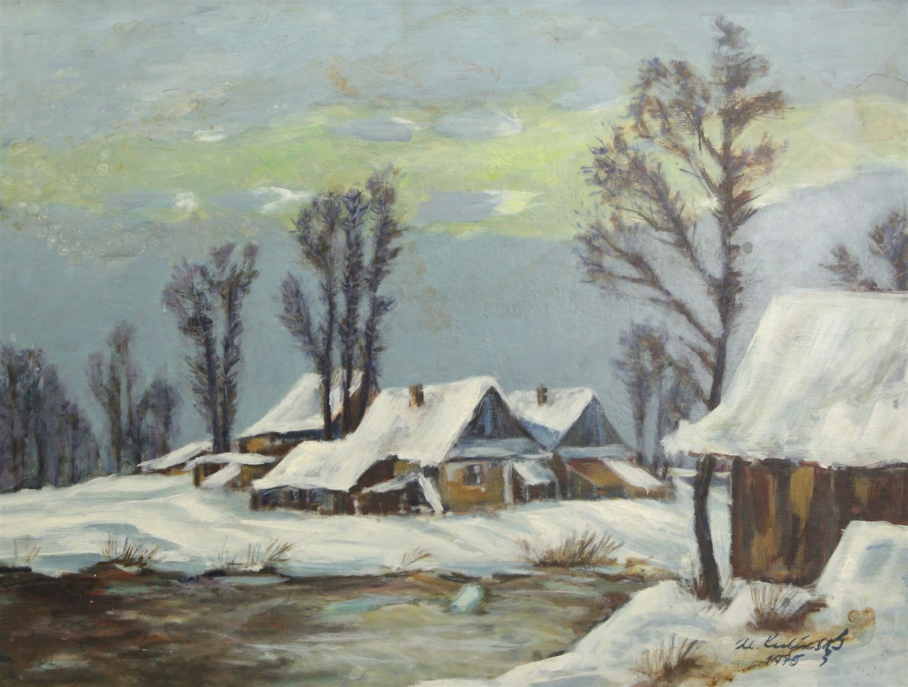 Czech School (Mid-20th Century): Snow Settling on the Village, oil on board indistinctly signed and dated 1975, 58cm x 77cm 