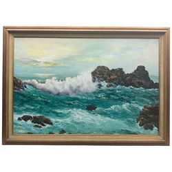 Millard (Continental 20th century): Rocky Sea Shore, oil on canvas signed and dated 1989, ...