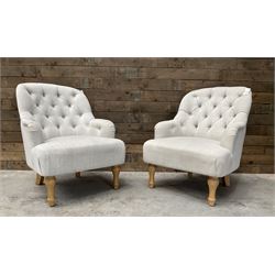 Pair of armchairs upholstered in button back linen fabric