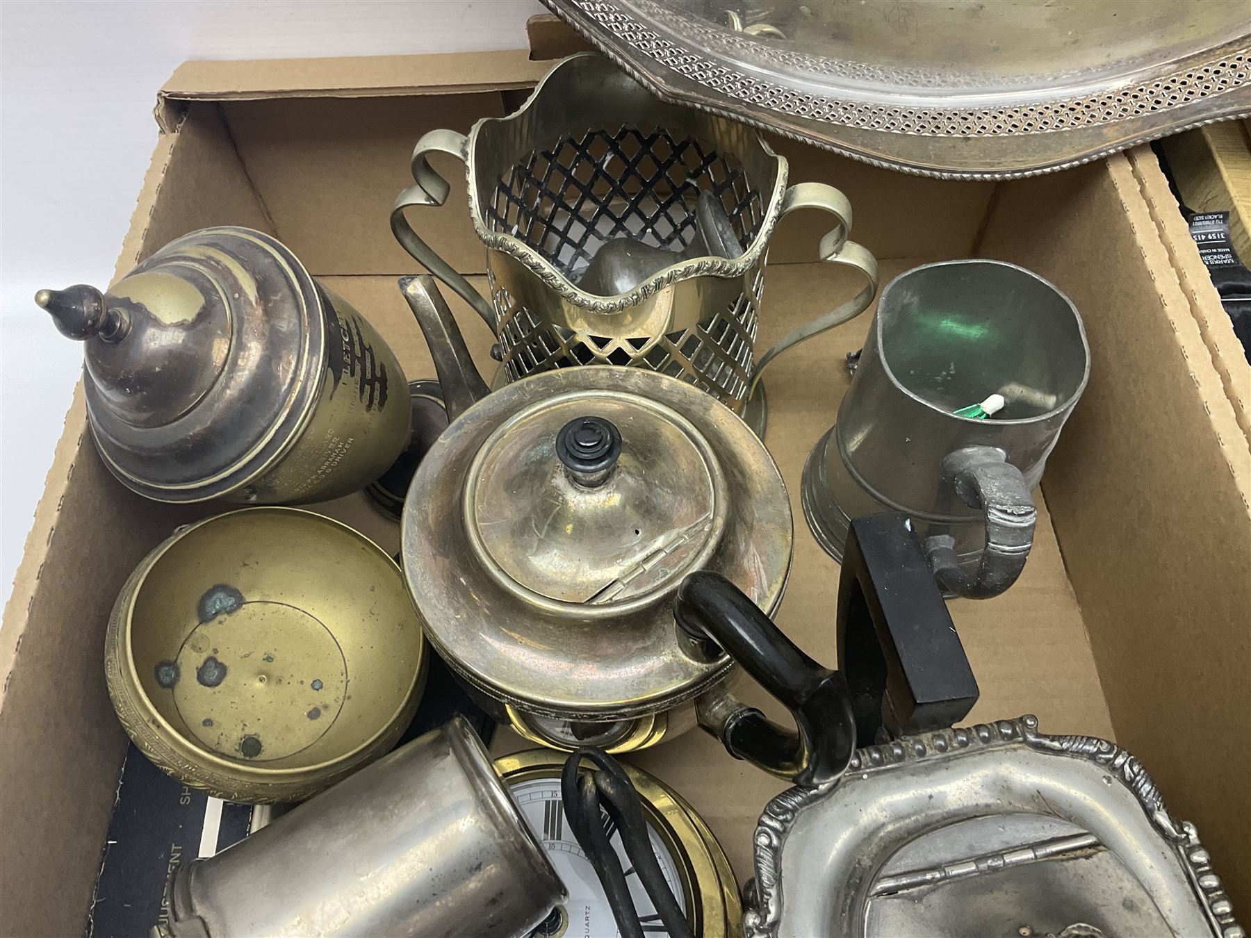 Large collection of silver plate, including automobilia club items, three piece tea service, centrepiece, trophy etc