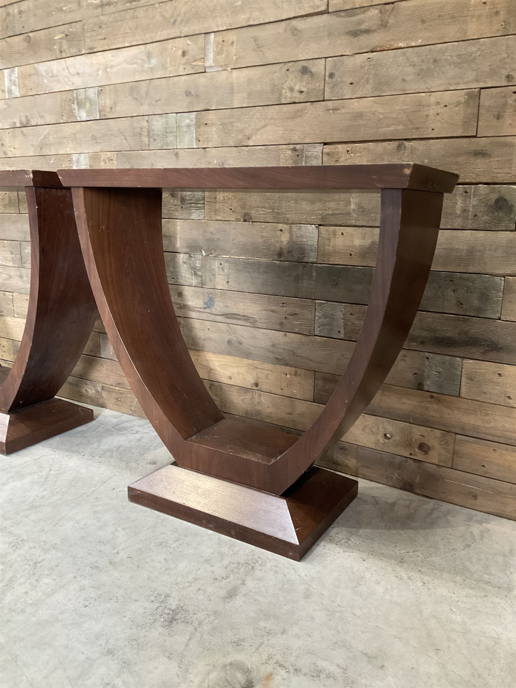 Pair of walnut console tables