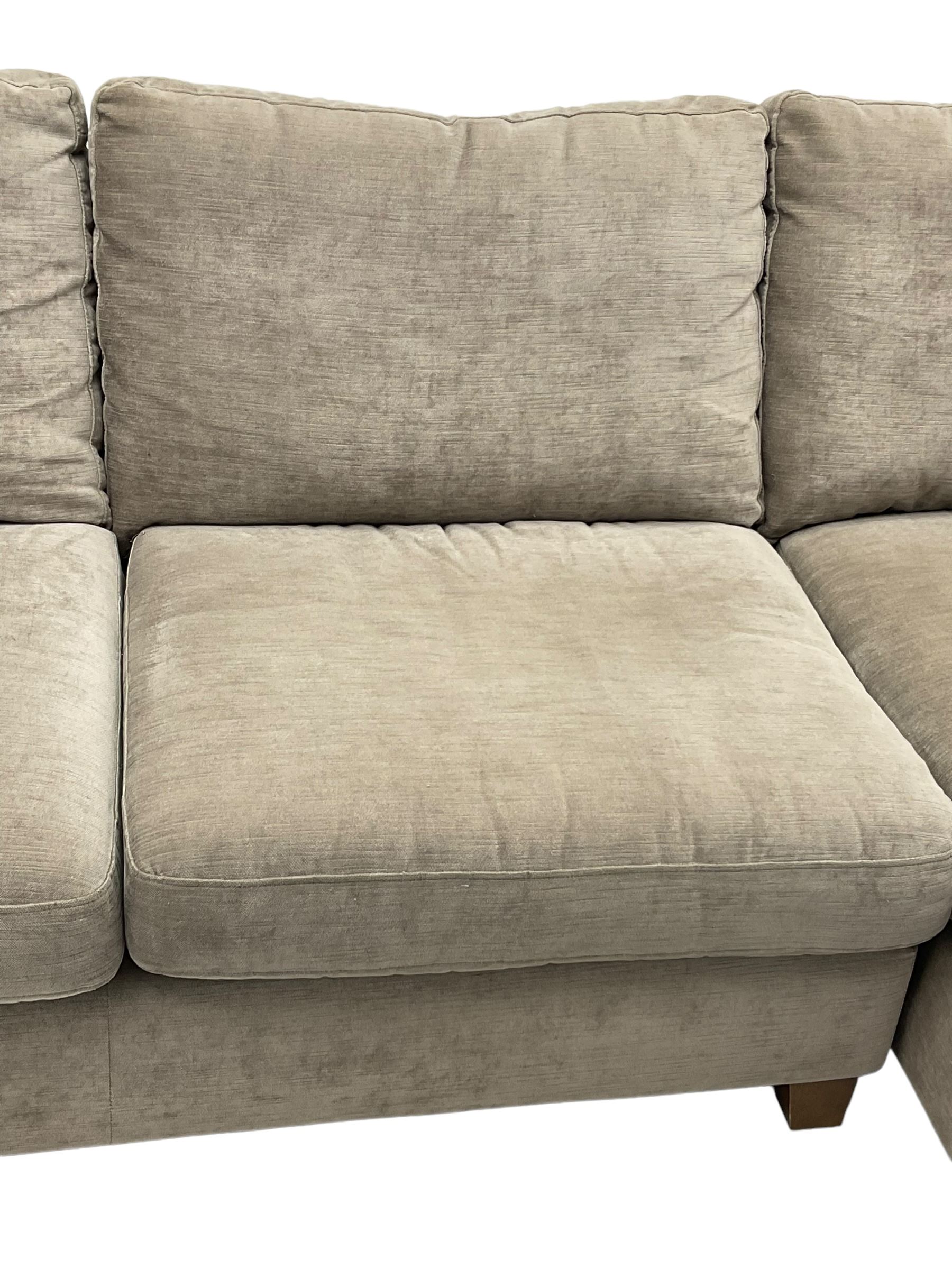 Next Home - corner sofa upholstered in grey fabric, on block feet 