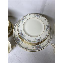 Royal Doulton The Romance Collection, Juliet pattern tea and dinner wares, comprising coffee pot, dinner plates, side plates, dessert plates, teacups and saucers