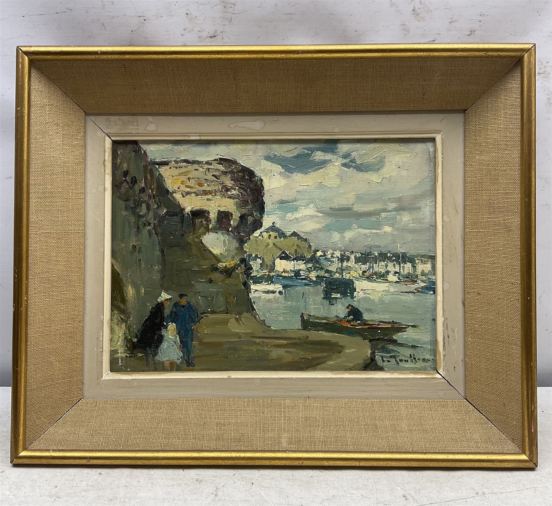 Manner of Enslin Hercules Du Plessis (South African 1894-1978): Boats on the Shore, oil on board unsigned 28cm x 38cm; French School (Mid 20th century): On the Harbourside, oil on canvas indistinctly signed 23cm x 32cm (2)