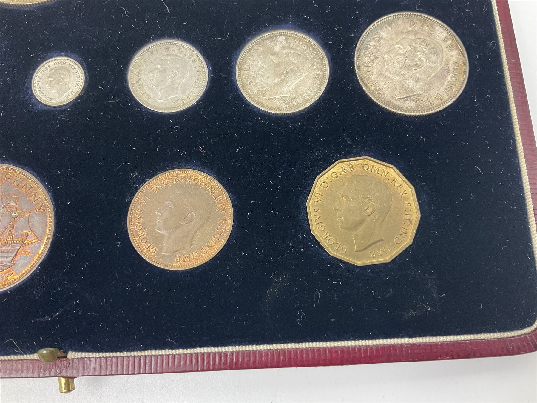 King George VI 1937 specimen coin set, fifteen coins from farthing to crown including Maundy money, in the original case