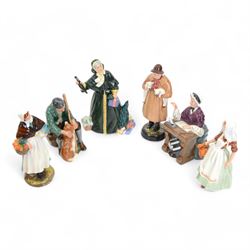 Six Royal Doulton figures, including Schoolmarm HN2223, Christmas Parcels HN2851, The Mast...