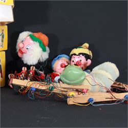 Four Pelham Puppets and a theatre, to include Macboozle SM4, Pinocchio SL1, Caterpillar and Noddy, three puppets and theatre boxed