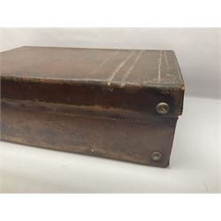 Early 20th century leather bound travelling case, with initials to cover, with fitted interior containing five silver topped glass jars, each engraved with initials, hallmarked The Alexander Clark Manufacturing Co, London 1910 & 1911, case W61cm