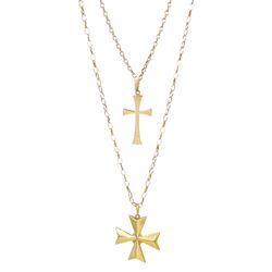 Two 9ct gold cross pendant necklaces