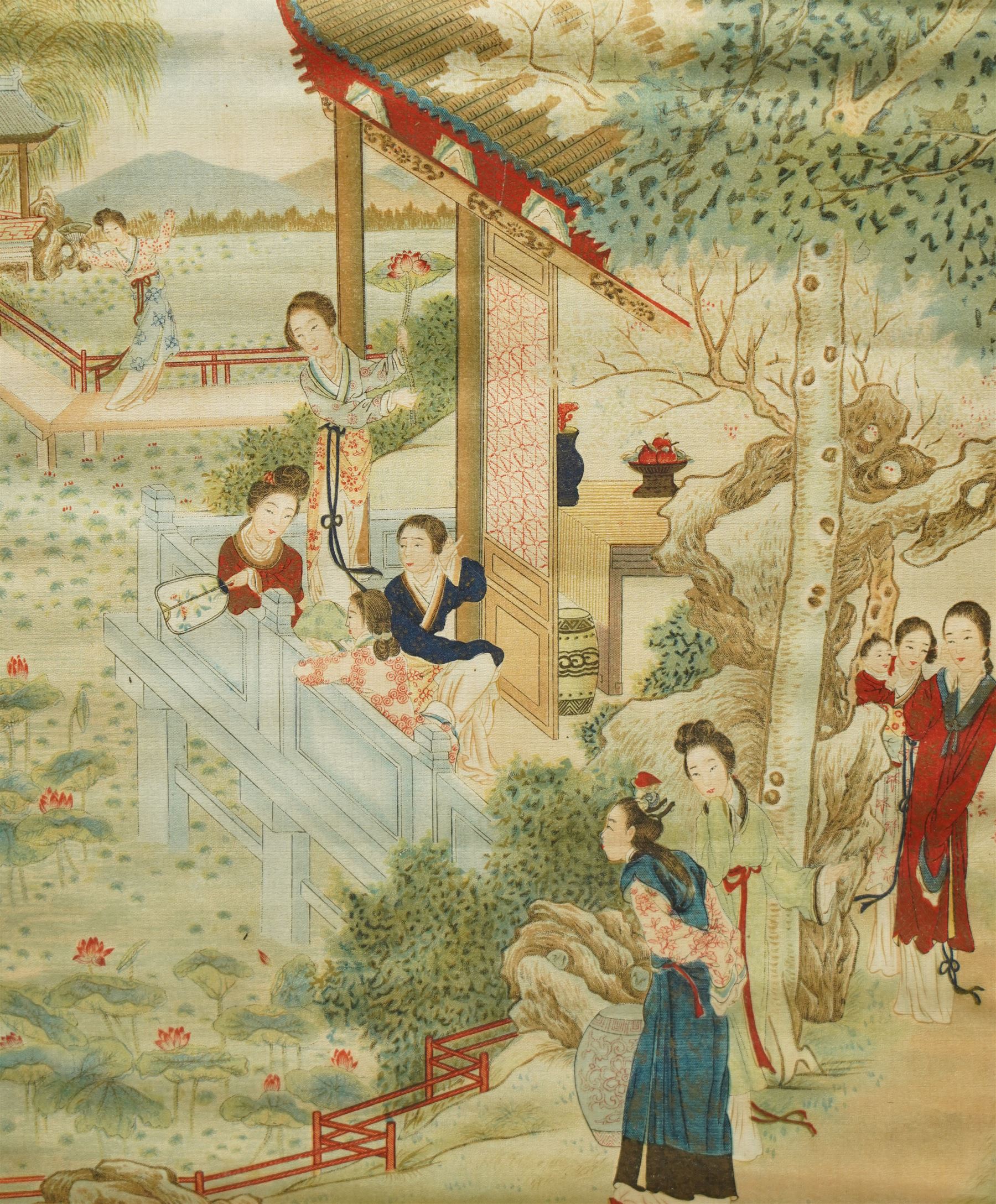 Chinese School (19th Century): Figures in a Garden, watercolour and gouache on silk unsigned 25cm x 21cm 