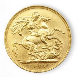 King Edward VII 1907 gold full sovereign coin, Sydney mint