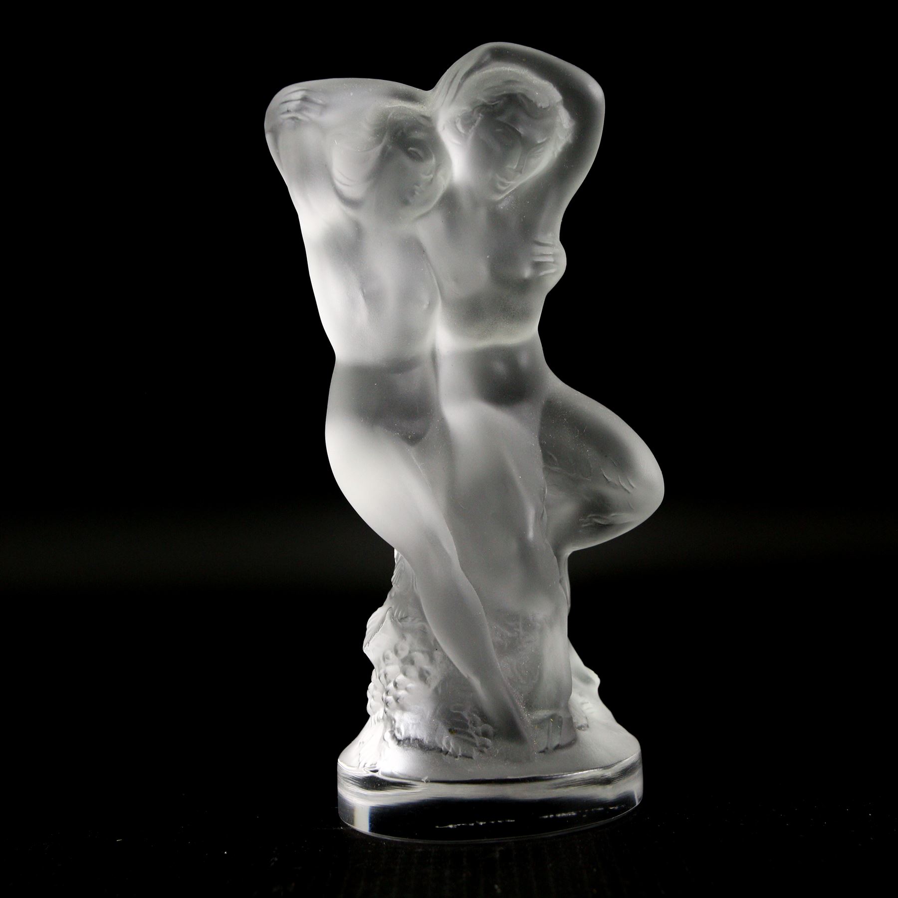 Lalique crystal group 'Le Faune' modelled as Pan and Diana embracing, signed Lalique, France, H14cm 