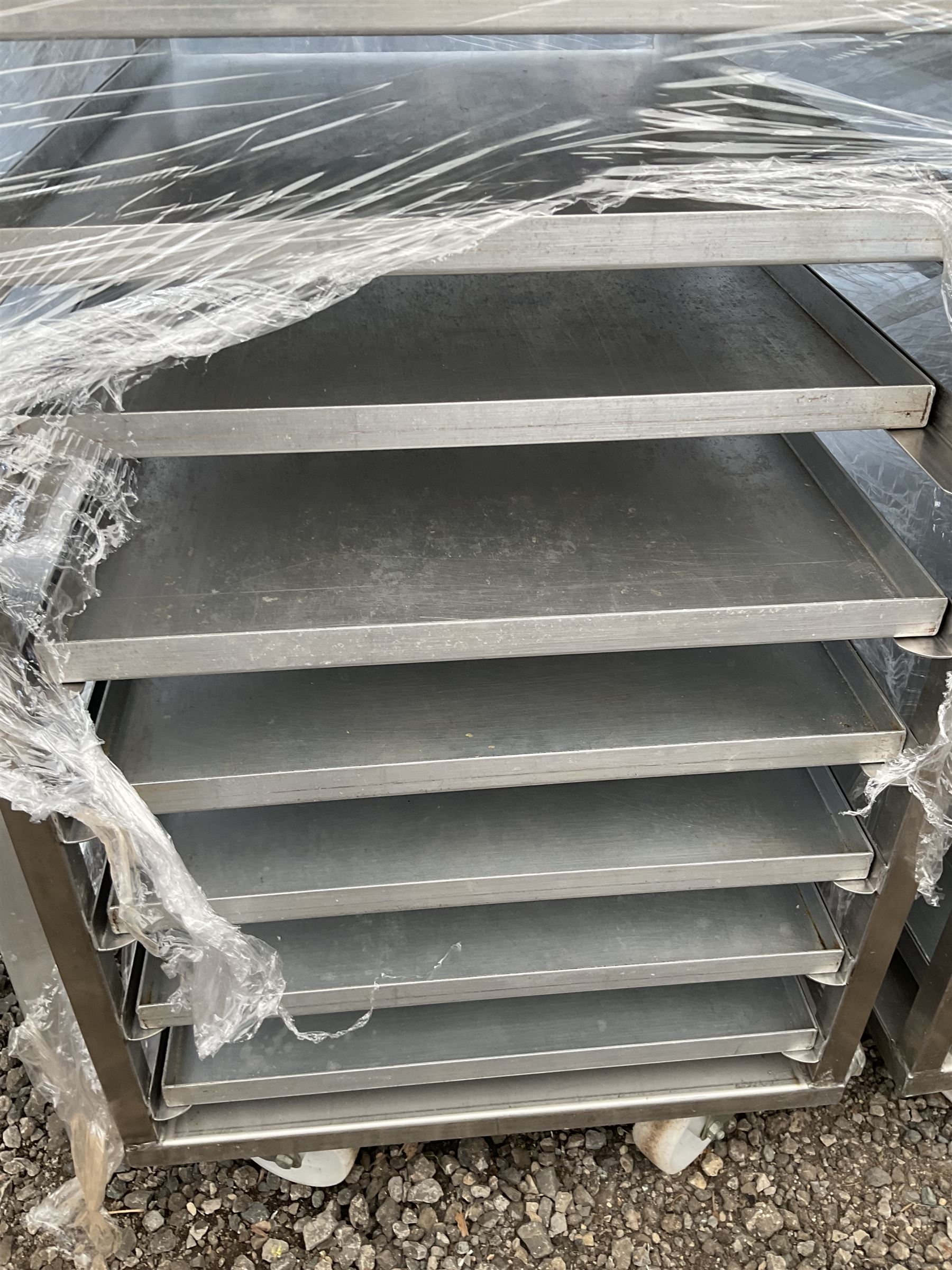 Stainless steel commercial tray rack trolley, 18 racks complete with 18 aluminium trays, tray size 66cm x 46 cm - THIS LOT IS TO BE COLLECTED BY APPOINTMENT FROM DUGGLEBY STORAGE, GREAT HILL, EASTFIELD, SCARBOROUGH, YO11 3TX