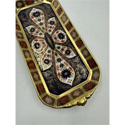 Royal Crown Derby Old Imari pattern 1128 tray, of rectangular form with gilt handles, with printed mark beneath, L32.5cm, W14cm