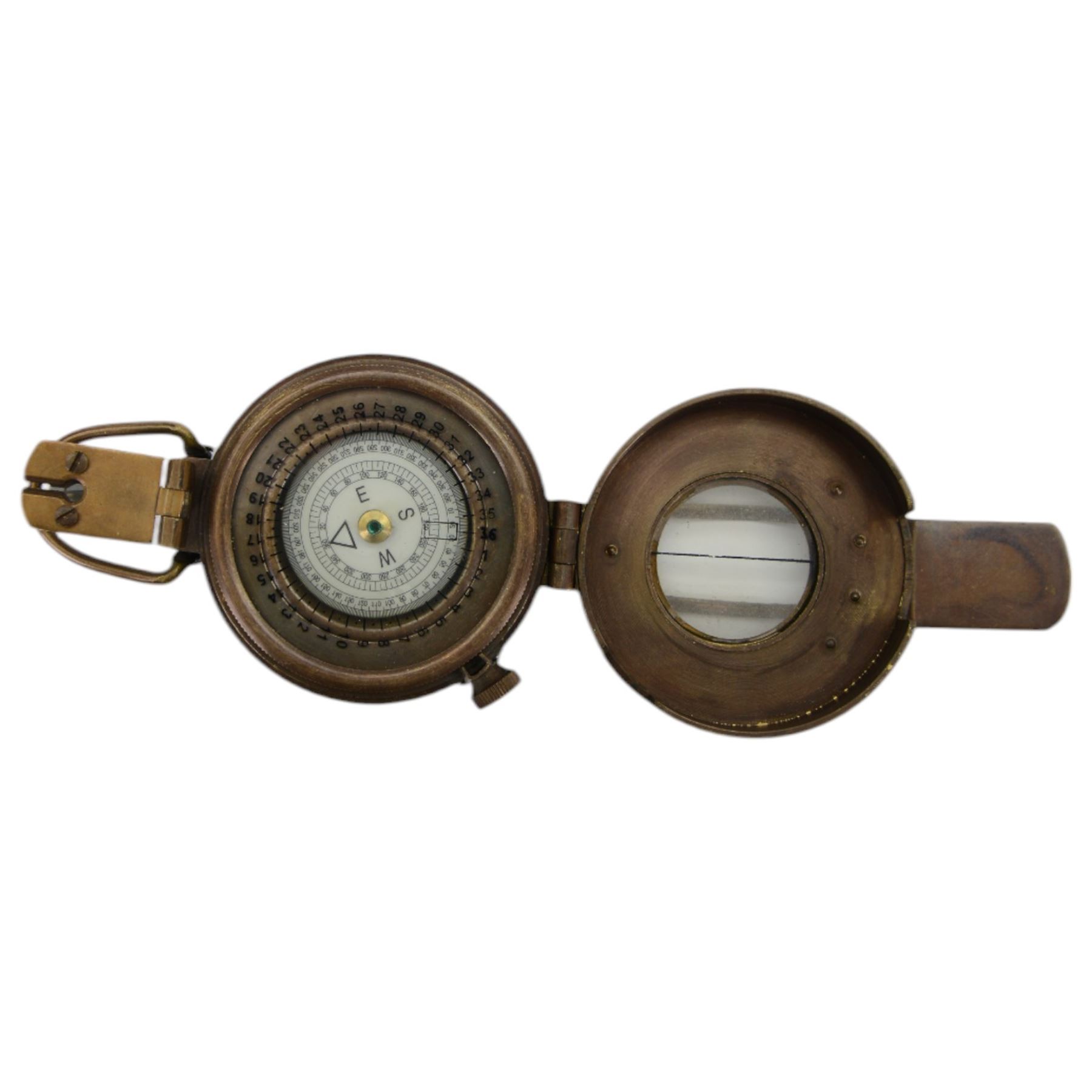 T.G. Company Ltd London, a Second World War military compass, no. A266322, dated 1940, MkII, together with Ruler Parallel Rolling R.A. No.1 MkI 1937, by Stanley London, with mahogany box