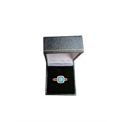 Silver-gilt cubic zirconia and opal ring, boxed