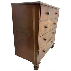 Victorian mahogany straight-front split chest, moulded rectangular top over four graduating cock-beaded drawers, on turned feet 