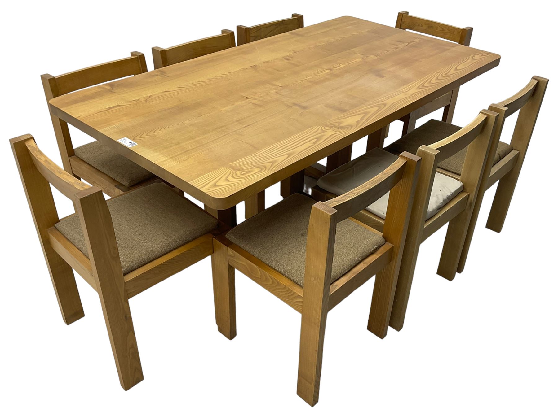 Treske of Thirsk - elm rectangular dining table (170cm x 89cm, H73cm); and set eight oak framed dining chairs