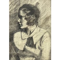 Attrib. Dame Laura Knight (British 1877-1970): Portrait of a Young Woman bearing a resemblance to Phyllis Crocker, charcoal unsigned 35cm x 25cm