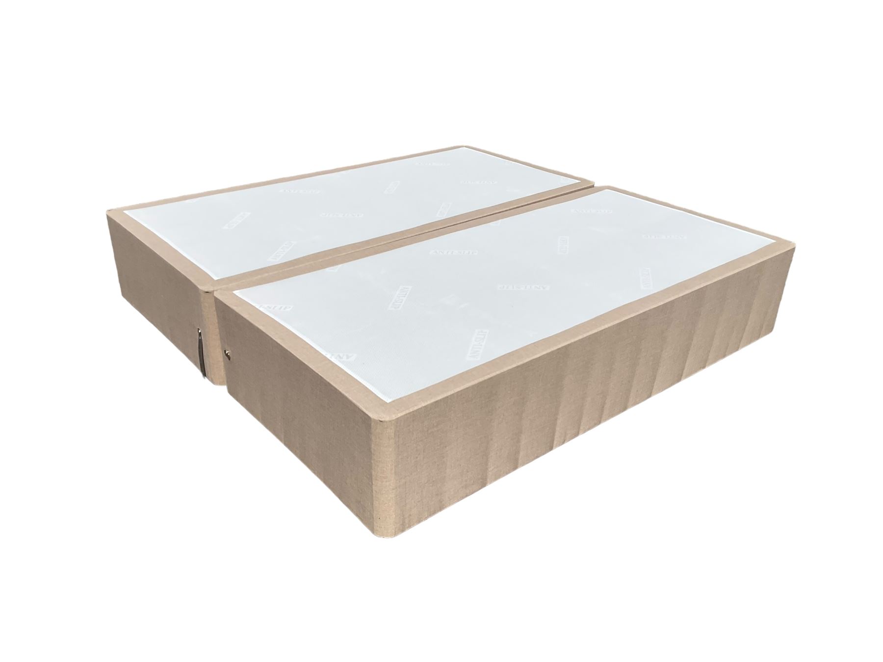 1 x SuperKing 6ft twin divan bed and mattress in oatmeal fabric