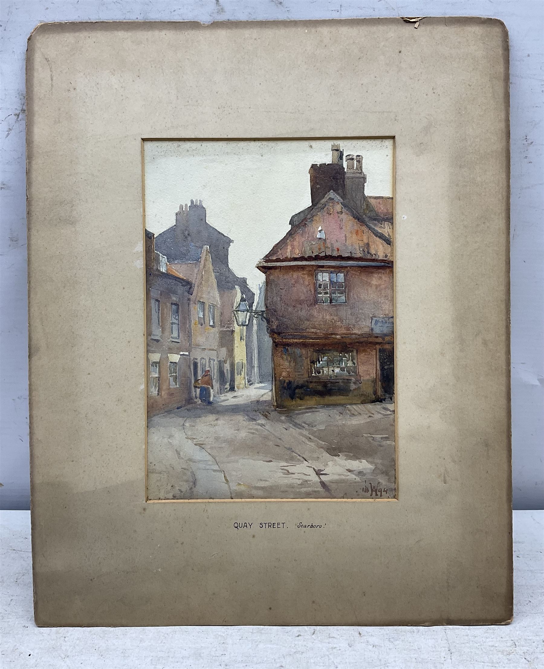 Charles William Adderton (British 1866-1944): 'Quay Street Scarborough', watercolour signed with monogram and dated 1894, 25cm x 17.5cm (unframed)
Provenance: direct from the family of the artist Harry Wanless 1872-1934, part of a collection never previously seen on the market
Notes: Adderton was a friend of the brothers Harry and Charles Wanless, all of whom studied under Albert Strange at the Scarborough School of Art School. Adderton had a studio at 55 Sandside, Scarborough between 1894 and 1901, he moved to Ockbrook Derby and later to Robin Hoods Bay where he was a member of the Fylingdales Group of Artists