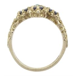 9ct gold four stone oval cut sapphire and opal ring, hallmarked