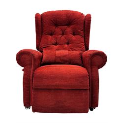 Willowbrook - Hanbury adjustable reclining armchair upholstered in buttoned back wine fabric, head cushion, tray table