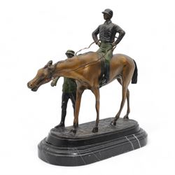 After John Willis Good (1845-1879): Cold painted hollow cast bronze study of a jockey up a...