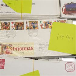 Royal Mail first day covers and presentation packs, predominantly sorted by year with many corresponding FDC and presentation packs, the first day covers mostly with special postmarks and printed addresses, some more recent presentation packs with first class and higher face value examples, large quantity in one box