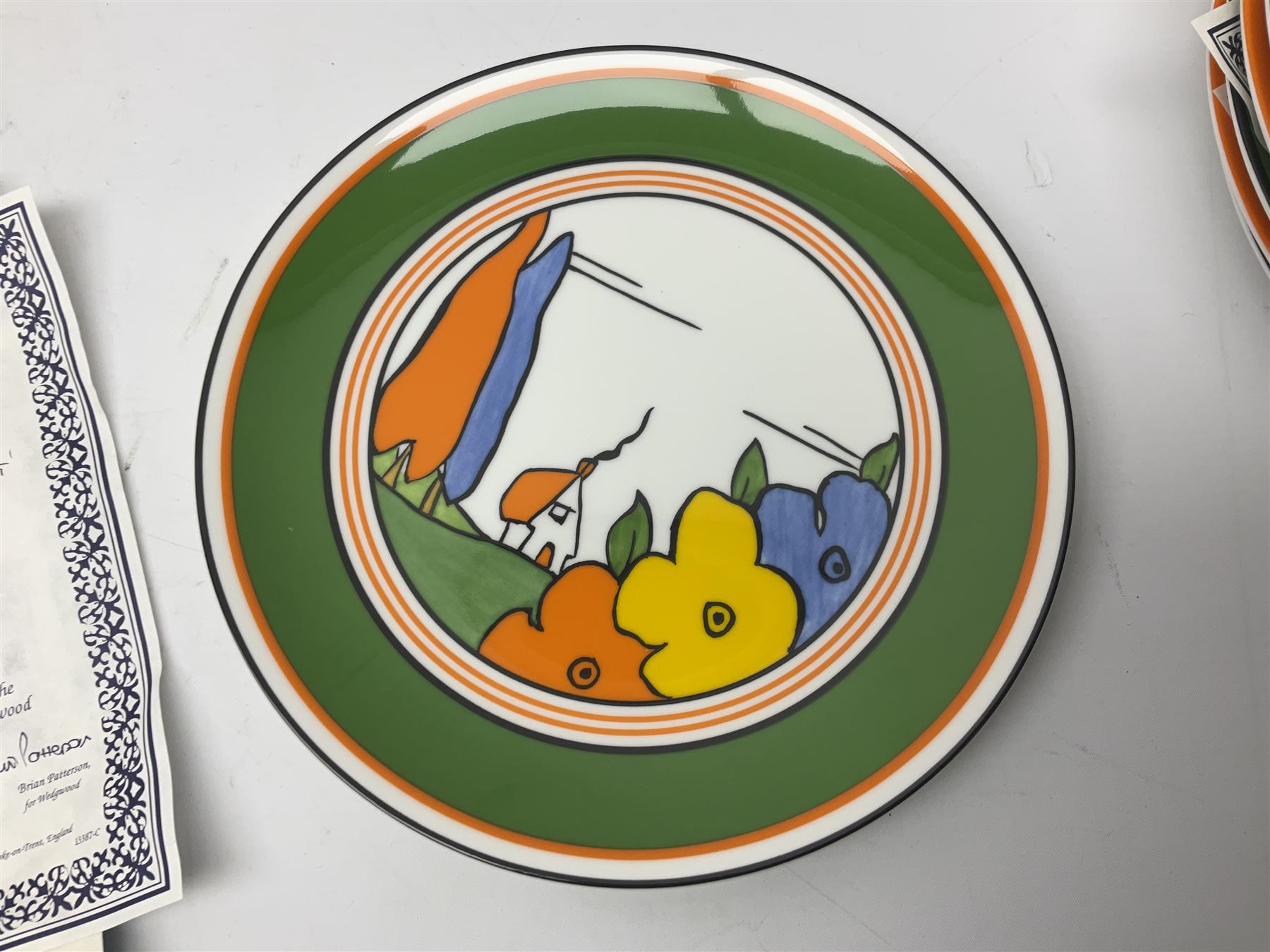 Thirteen Clarice Cliff Wedgwood limited edition plates, including Orange Roof Cottage, Summerhouse, Honolulu, Farmhouse etc, D20cm 