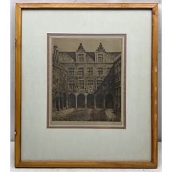 Contiental School (Early 20th century): Antwerp Cathedral and Courtyard, two drypoint etchings indistinctly signed in pencil 47cm x 31cm and 31cm x 25cm (2)