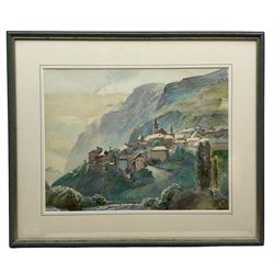 Eleanor Hughes (New Zealand 1882-1959): Alpine Village, watercolour signed 30cm x 38cm 
Notes: Hughes was a prominent member of the Newlyn School of Art. She and her husband Robert Morton Hughes were close friends with Laura and Harold Knight. 