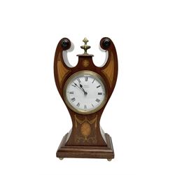 Edwardian - Art Nouveau 8-day mantle clock c1910, with waisted mahogany case, fine inlaid ...