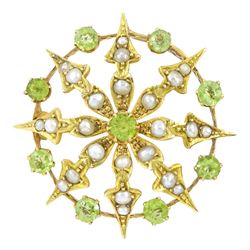 Early 20th century 9ct gold peridot and split pearl pendant / brooch