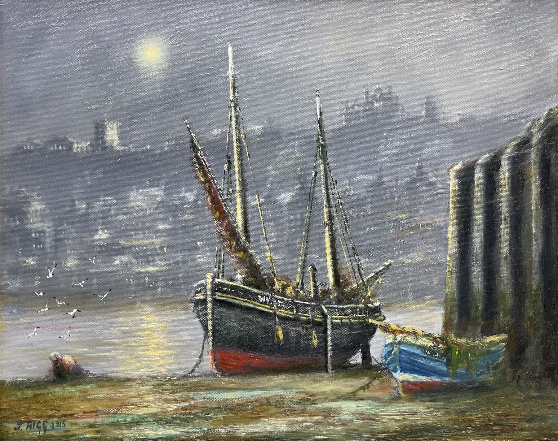 Jack Rigg (British 1927-2023): Whitby by Moonlight, oil on canvas signed and dated 2015, 40cm x 50cm