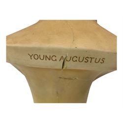 After Antonio Canova (1757 - 1822): 'Young Augustus', faux marble bust on socle plinth, with a faux marble Corinthian column pedestal, H118cm overall 