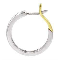 Pair of 18ct white gold diamond set hoop earrings, with yellow gold back fasteners, stamped 750